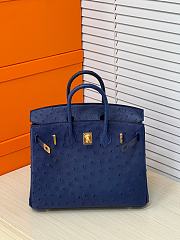 Hermes Birkin 25 Bag Ostrich Navy Blue Gold 25cm - 2