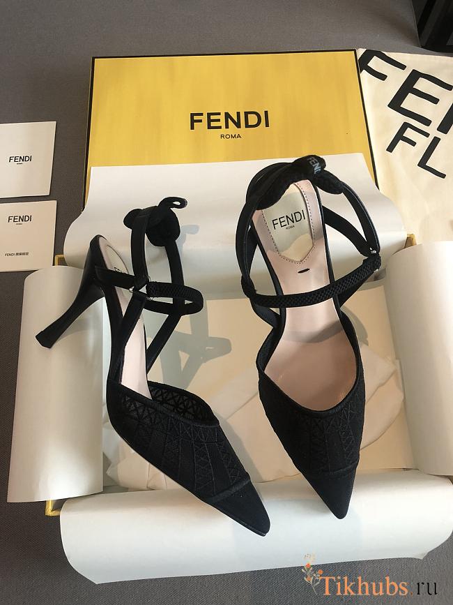 Fendi Black Lace Colibri Lite Slingback Pumps 8.5cm - 1