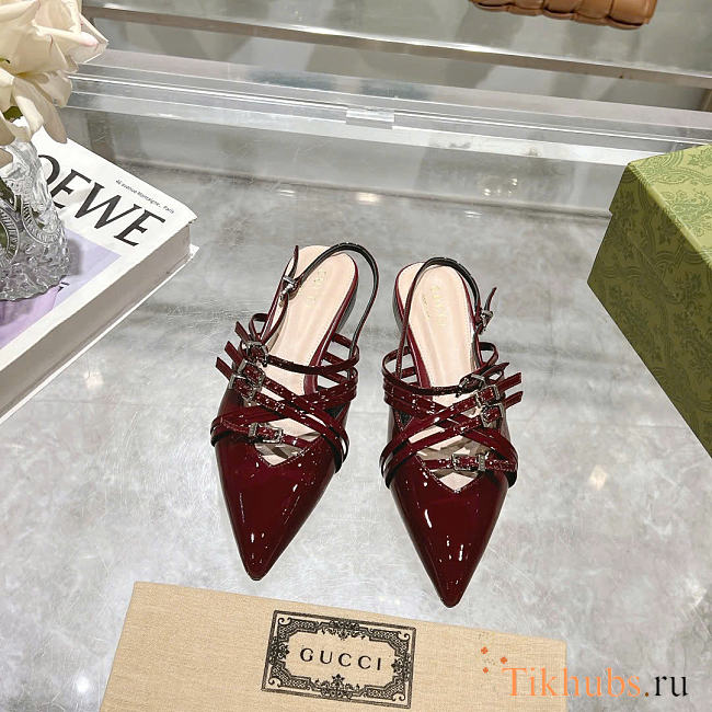Gucci Red Wine Patent Strappy Ballet Flat - 1