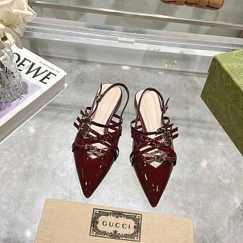 Gucci Red Wine Patent Strappy Ballet Flat