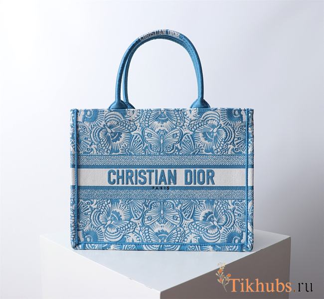 Dior Medium Book Tote Celestial Blue White D-Butterfly 36x27.5x16.5cm - 1