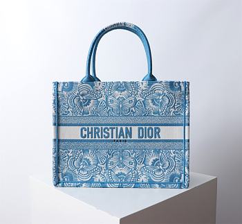 Dior Medium Book Tote Celestial Blue White D-Butterfly 36x27.5x16.5cm