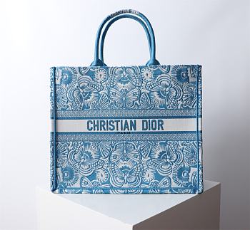 Dior Large Book Tote Celestial Blue White D-Butterfly 42x18x35cm