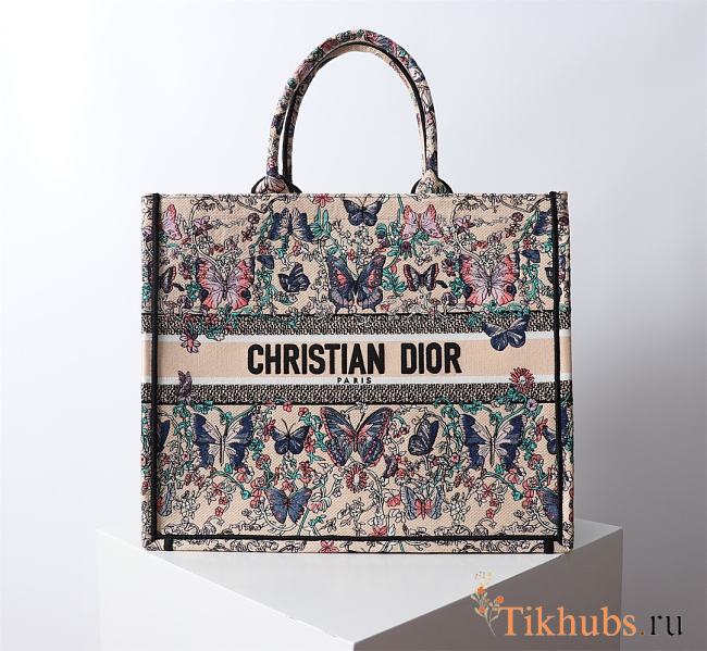 Dior Large Book Tote Raffia Blue Papillon 42x18x35cm - 1