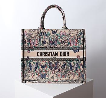 Dior Large Book Tote Raffia Blue Papillon 42x18x35cm