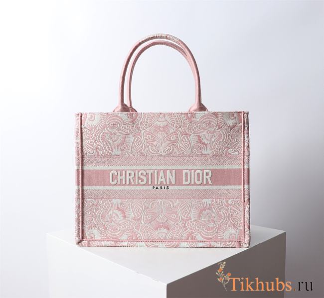 Dior Medium Book Tote Peach Pink White D-Butterfly 36x27.5x16.5cm - 1
