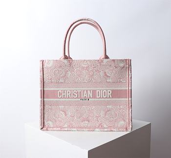 Dior Medium Book Tote Peach Pink White D-Butterfly 36x27.5x16.5cm