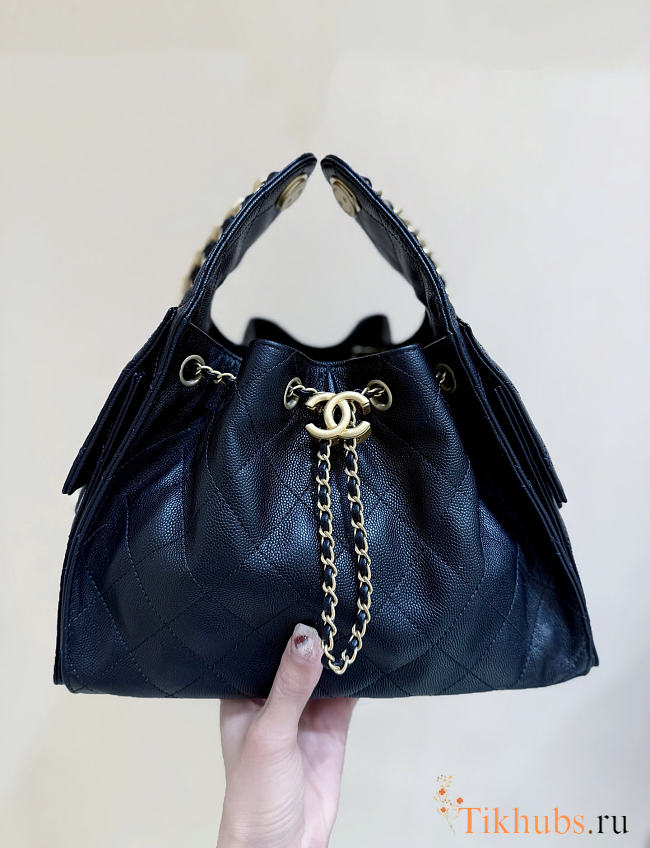 Chanel 25 Small Handbag Black Calfskin Gold 30x26x14cm - 1