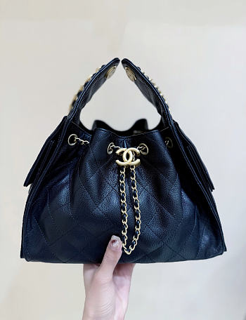 Chanel 25 Small Handbag Black Calfskin Gold 30x26x14cm