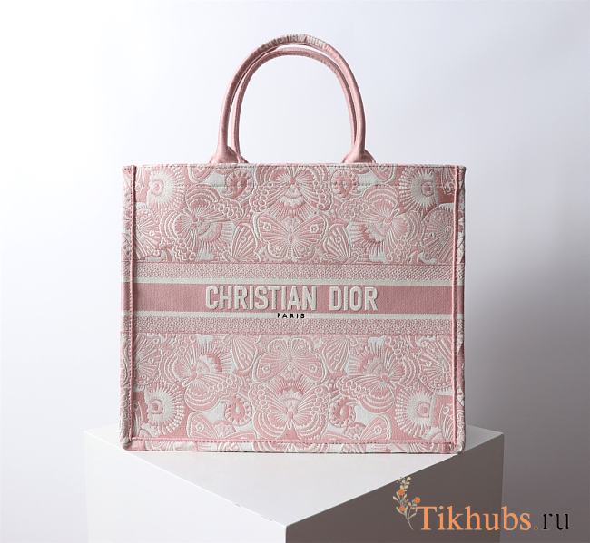 Dior Large Book Tote Peach Pink White D-Butterfly 42x18x35cm - 1