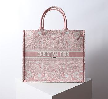 Dior Large Book Tote Peach Pink White D-Butterfly 42x18x35cm