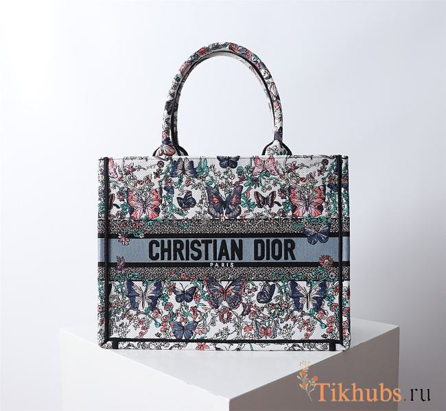 Dior Medium Book Tote White Blue Papillon 36x18x28cm - 1