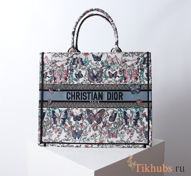 Dior Large Book Tote White Blue Papillon 42x18x35cm - 1