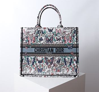 Dior Large Book Tote White Blue Papillon 42x18x35cm