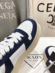 Prada Downtown Bold White Navy Blue Suede Sneakers - 3
