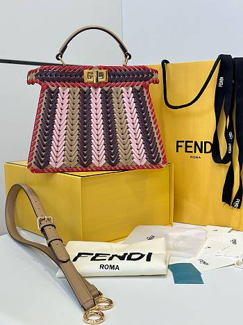 Fendi Peekaboo ISeeU Small Beige Multicolour Interlaced Bag 27x21x11cm