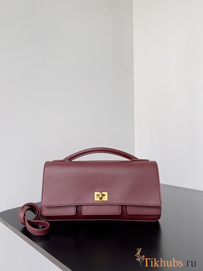 Balenciaga Bel Air Small Shoulder Bag Burgundy Gold 26.9x14x5.3cm - 1