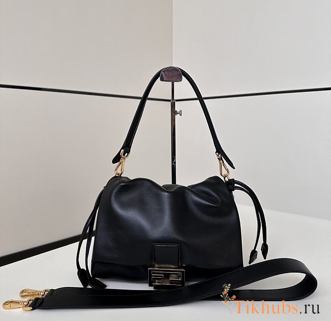 Fendi Mamma Baguette Medium Black Leather Bag 26.5x18x8.5cm - 1