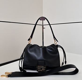 Fendi Mamma Baguette Medium Black Leather Bag 26.5x18x8.5cm