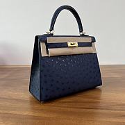 Hermes Kelly 25 Bag Navy Blue Ostrich Gold 25cm - 5
