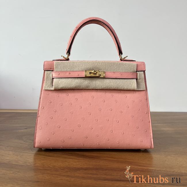 Hermes Kelly 25 Bag Pink Ostrich Gold 25cm - 1