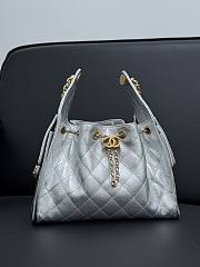 Chanel 25 Small Handbag Silver Calfskin Gold 30x26x14cm - 1