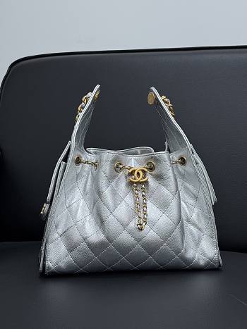 Chanel 25 Small Handbag Silver Calfskin Gold 30x26x14cm