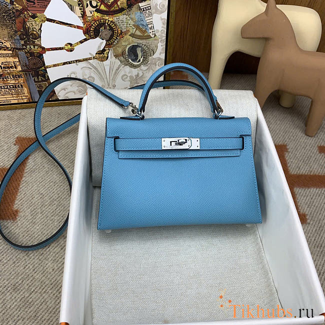 Hermes Mini Kelly Epsom Blue Silver 19cm - 1