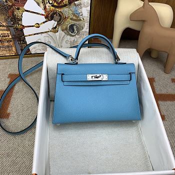 Hermes Mini Kelly Epsom Blue Silver 19cm
