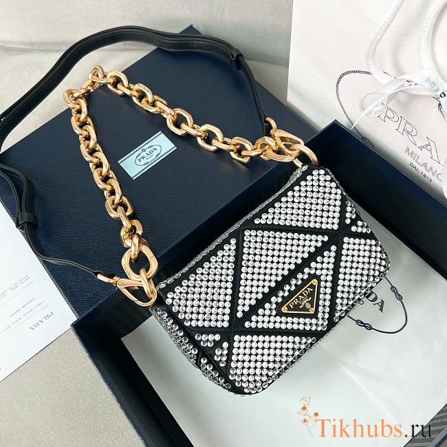 Prada Mini Crystal Triangle Grey Shoulder Bag 17x11.5x6cm - 1