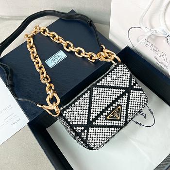 Prada Mini Crystal Triangle Grey Shoulder Bag 17x11.5x6cm