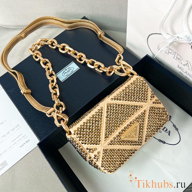 Prada Mini Crystal Triangle Gold Shoulder Bag 17x11.5x6cm - 1