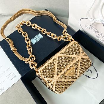 Prada Mini Crystal Triangle Gold Shoulder Bag 17x11.5x6cm