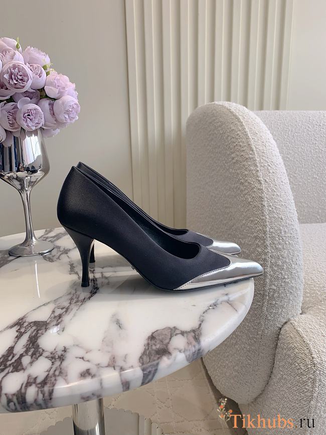 Prada Satin Metallic Leather Pumps Black 8.5cm - 1