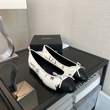 Chanel White Black Logo Ballerina Flat