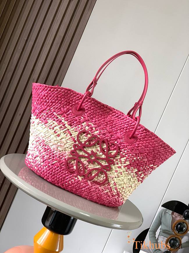 Loewe Medium Anagram Basket Bag Iraca Pink 46x24x15cm - 1