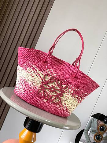 Loewe Medium Anagram Basket Bag Iraca Pink 46x24x15cm