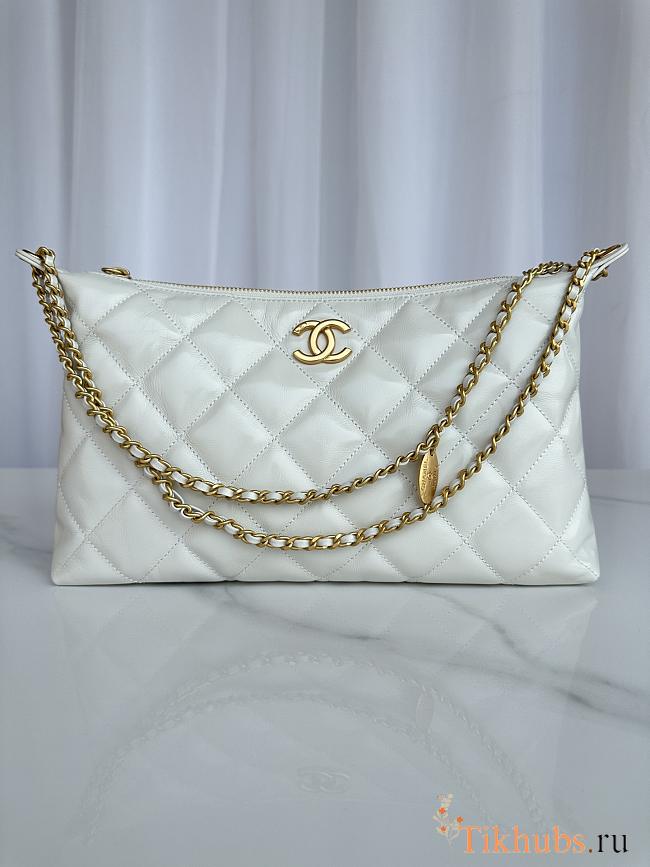 Chanel Large Hobo Bag Lambskin Gold White 32x20x6cm - 1