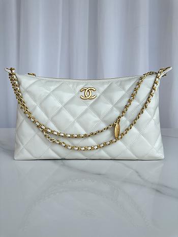 Chanel Large Hobo Bag Lambskin Gold White 32x20x6cm