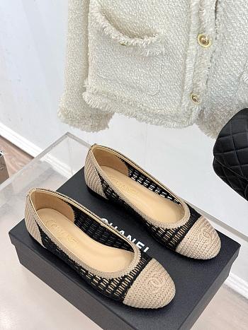 Chanel Ballet Flats Raffia Black & Beige