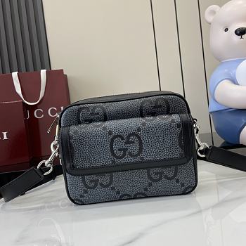 Gucci Small Jumbo GG Crossbody Bag Grey Black 23x19x9.5cm