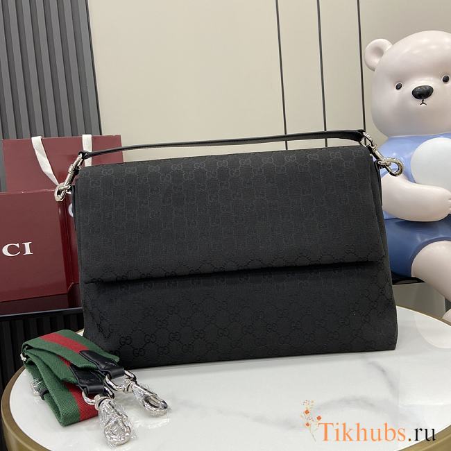 Gucci Medium GG Crossbody Bag With Web Black 36x25x12cm - 1