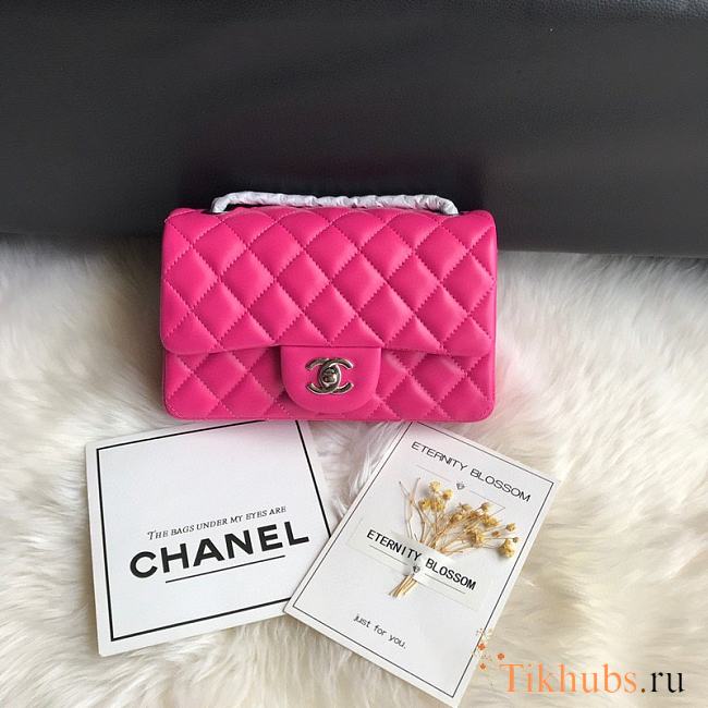 Chanel Small Flap Bag Fuchsia Pink Silver Lambskin 20cm - 1