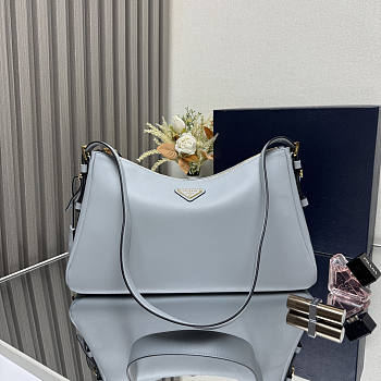 Prada Aimee Large Leather Shoulder Bag Blue 39x23x12cm