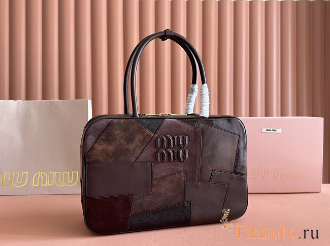 Miu Miu Leather Patchwork Beau Bag Briarwood 34x23x10cm - 1