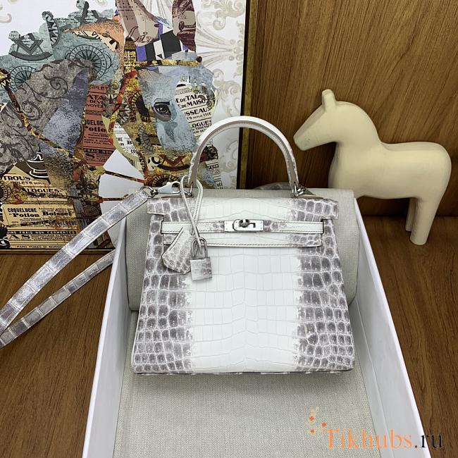 Hermes Kelly 25 Himalaya Niloticus Crocodile Silver 25cm - 1