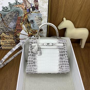 Hermes Kelly 25 Himalaya Niloticus Crocodile Silver 25cm
