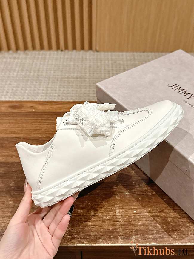 Jimmy Choo Diamond Light Lace-Up White Sneakers - 1