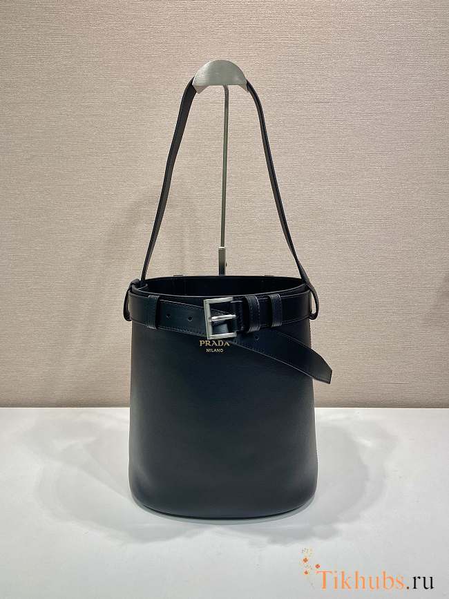 Prada Bucket Bag Belt Buckle Leather Black 26.5x29x18cm - 1