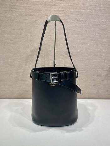 Prada Bucket Bag Belt Buckle Leather Black 26.5x29x18cm